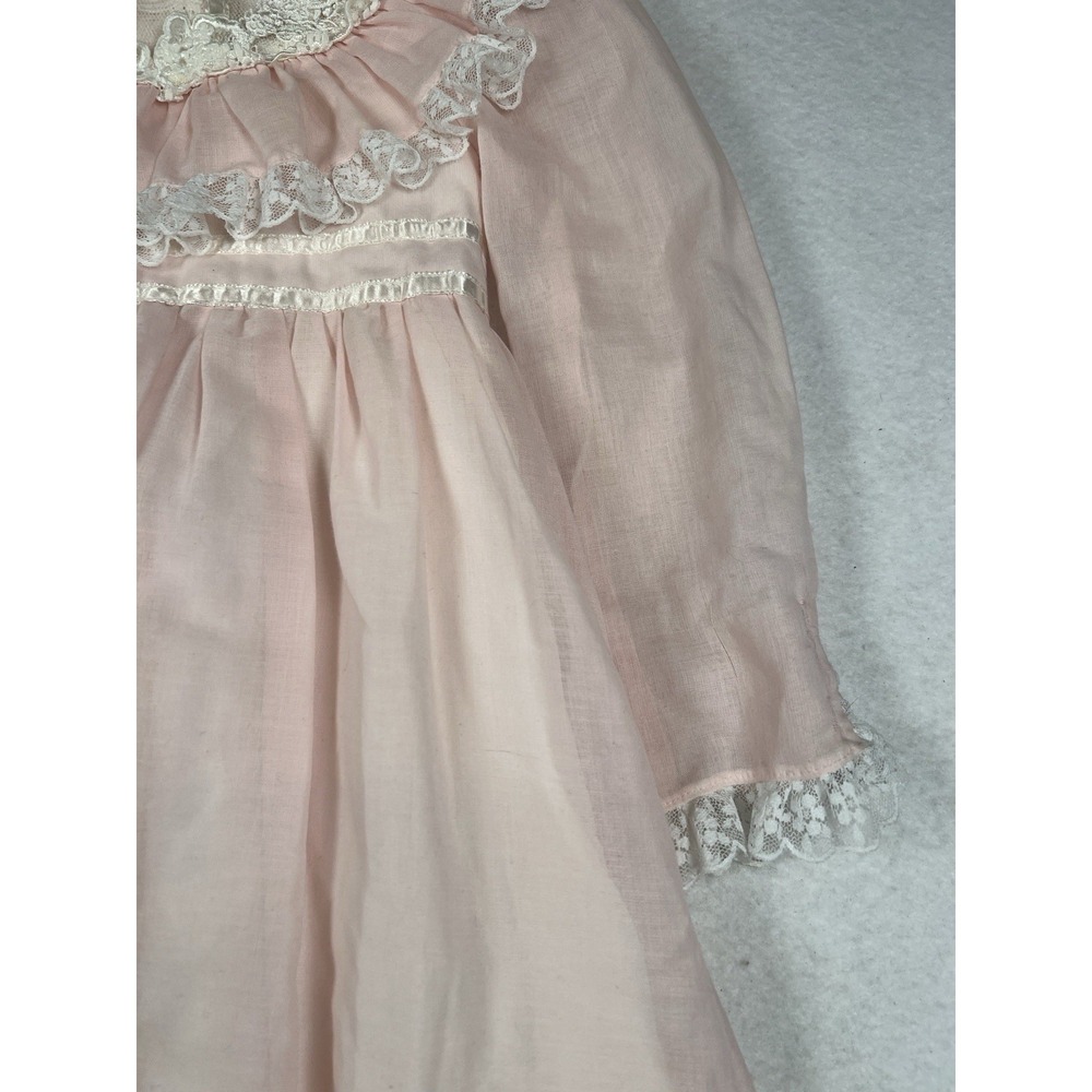 VTG 70's/ 80's Jeunes Filles GUNNE SAX Pink Lace Trim Dress Girls Size 5 - Picture 4 of 16
